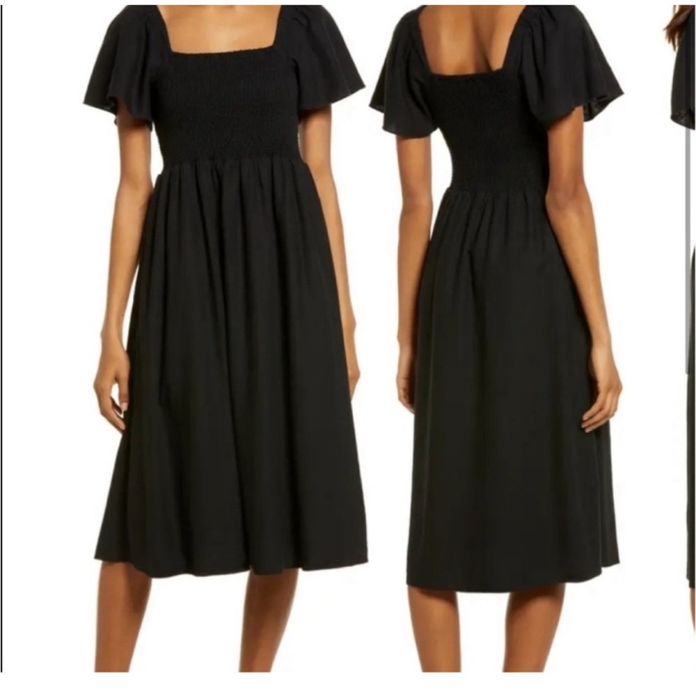 Madewell lucie dress linen blend black xxs smocked.